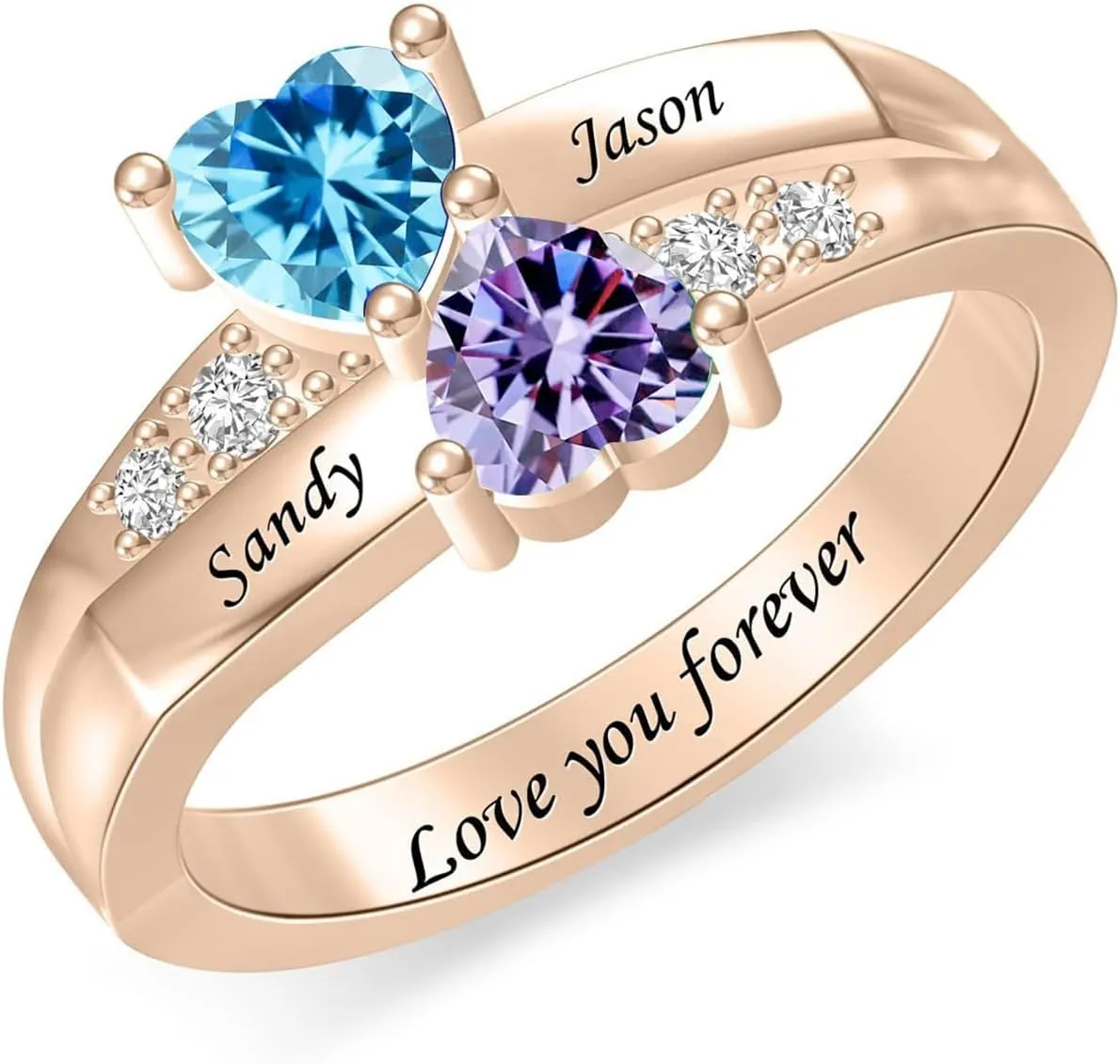 BAUMA AUTO Personalized Couple Rings with 2 Birthstones in Sterling Silver Custom Promise Ring with Names for Women Free Engraving Engagement Ring for Wife Valentines Day Gifts for Girlfriend