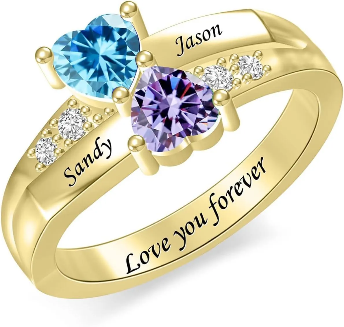 BAUMA AUTO Personalized Couple Rings with 2 Birthstones in Sterling Silver Custom Promise Ring with Names for Women Free Engraving Engagement Ring for Wife Valentines Day Gifts for Girlfriend