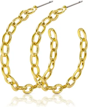 Benevolence LA Chain Hoop Earrings for Women, Chunky Gold Plated Earrings, Large Hoops for Women's Accessories | Fashion Jewelry