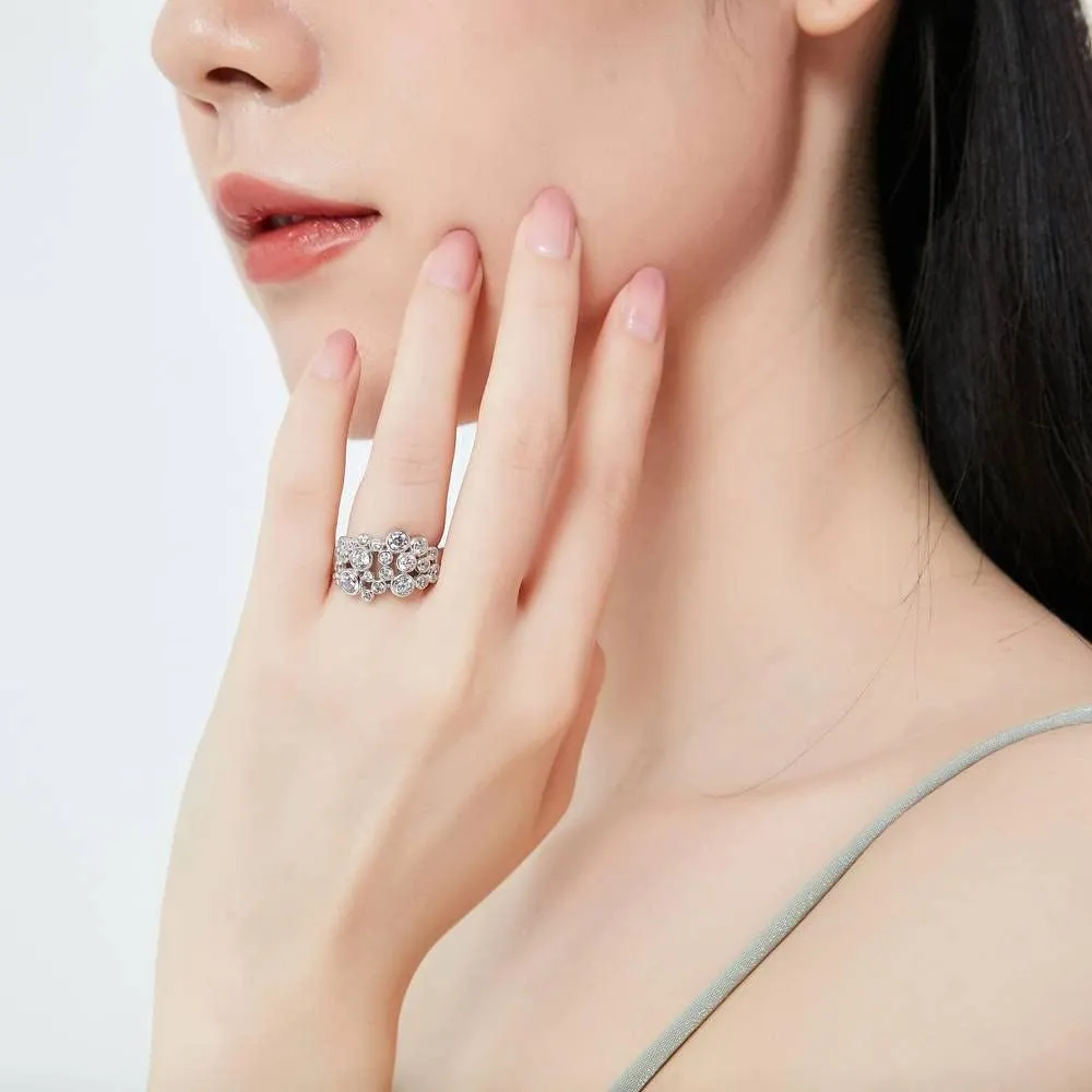 BERRICLE Sterling Silver Bubble Cubic Zirconia CZ Cocktail Fashion Ring for Women, Rhodium Plated Size 4-10