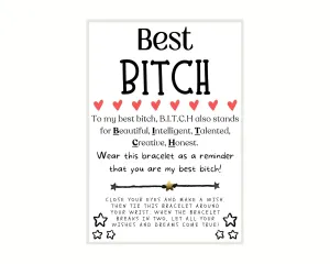 Best BITCH, Galentines Day Gift, Galentine Wish Bracelet, Gal Pal Friend Wish Bracelet, Galentine Party Favor, Celebrate Friendship, Bestie Wish Bracelet, Make A Wish, Galentine's Day Gift, Funny Card