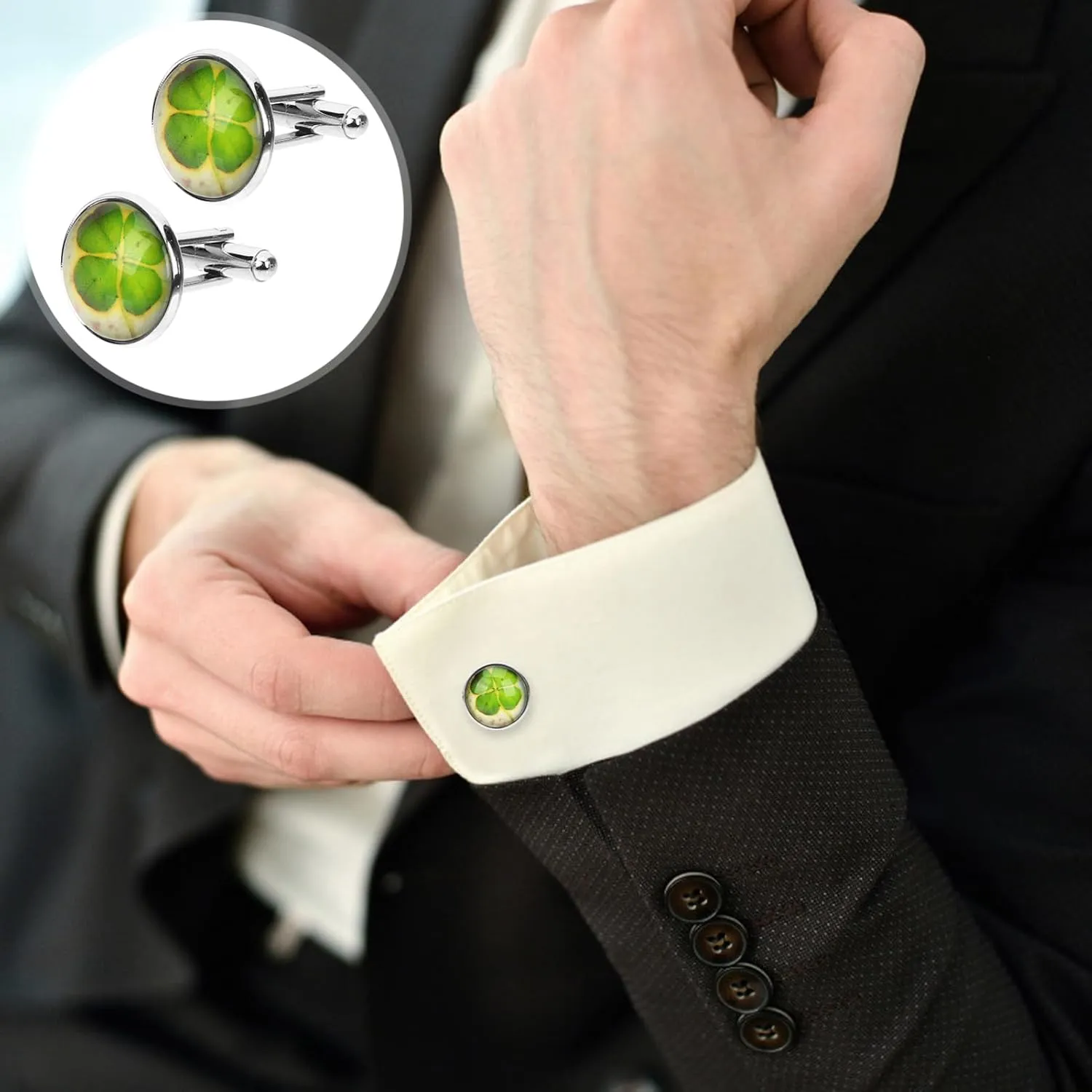 BESTYASH 2pcs Clover Cuff Links Shirts Cufflinks Decorative Cufflinks Men Clothing Accessories
