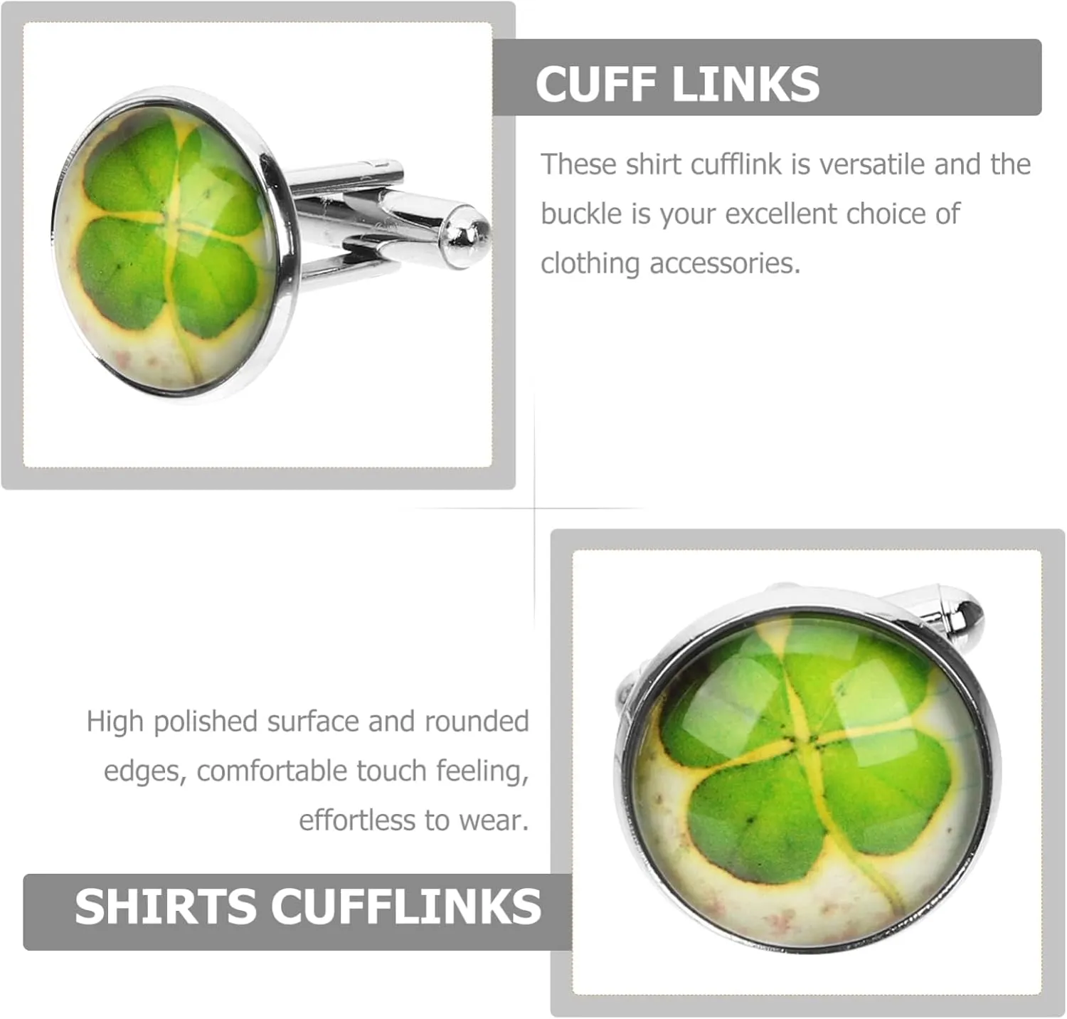BESTYASH 2pcs Clover Cuff Links Shirts Cufflinks Decorative Cufflinks Men Clothing Accessories