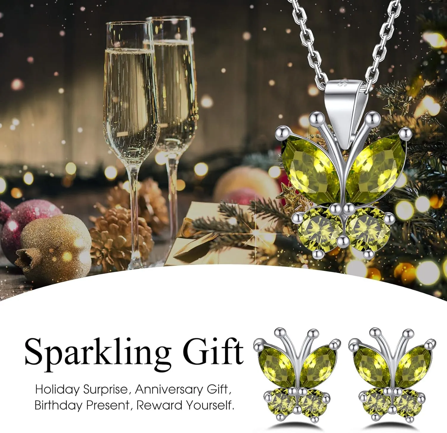 Bestyle Sterling Silver Butterfly Earrings for Women, Dainty Cute Birthstone Studs Hypoallergenic Jewelry, Great Birthday Gift