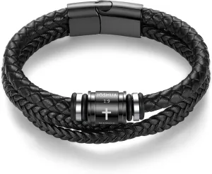 Bible Verse Cross Bracelets for Men Multi-Layer Braided Leather Wristband Bracelet with Stainless Steel Clasp Wrist Cuff Bangle for Men Christmas Birthday Gifts