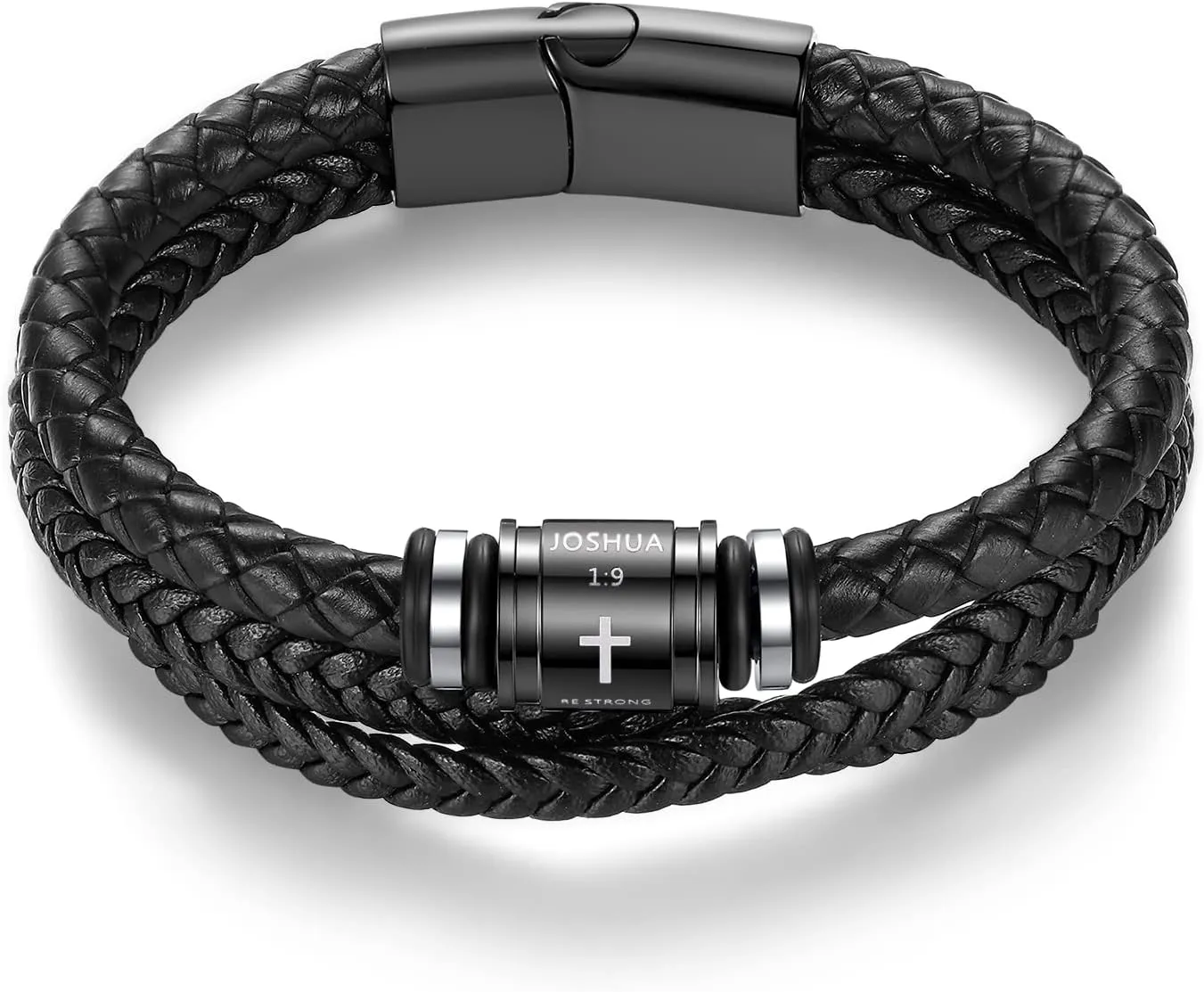 Bible Verse Cross Bracelets for Men Multi-Layer Braided Leather Wristband Bracelet with Stainless Steel Clasp Wrist Cuff Bangle for Men Christmas Birthday Gifts