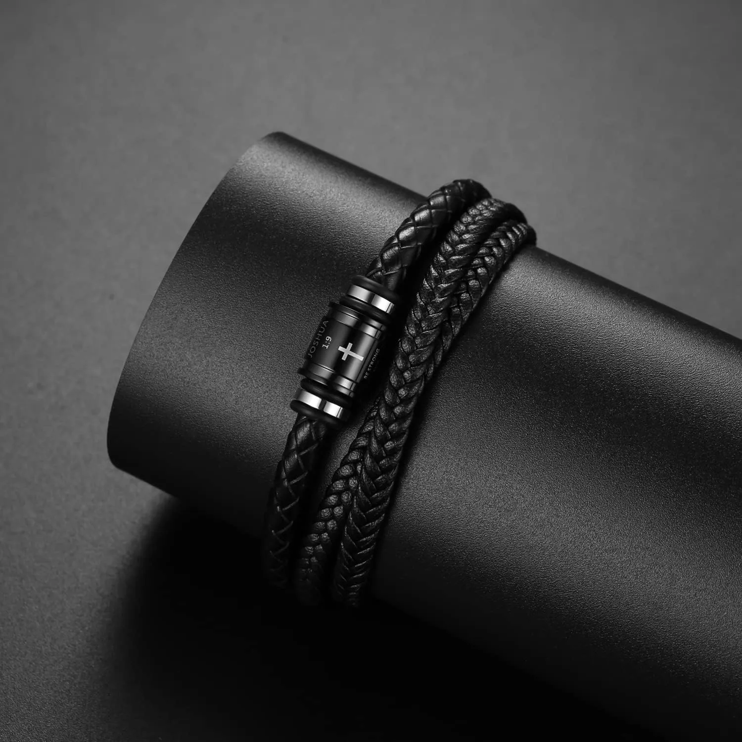 Bible Verse Cross Bracelets for Men Multi-Layer Braided Leather Wristband Bracelet with Stainless Steel Clasp Wrist Cuff Bangle for Men Christmas Birthday Gifts