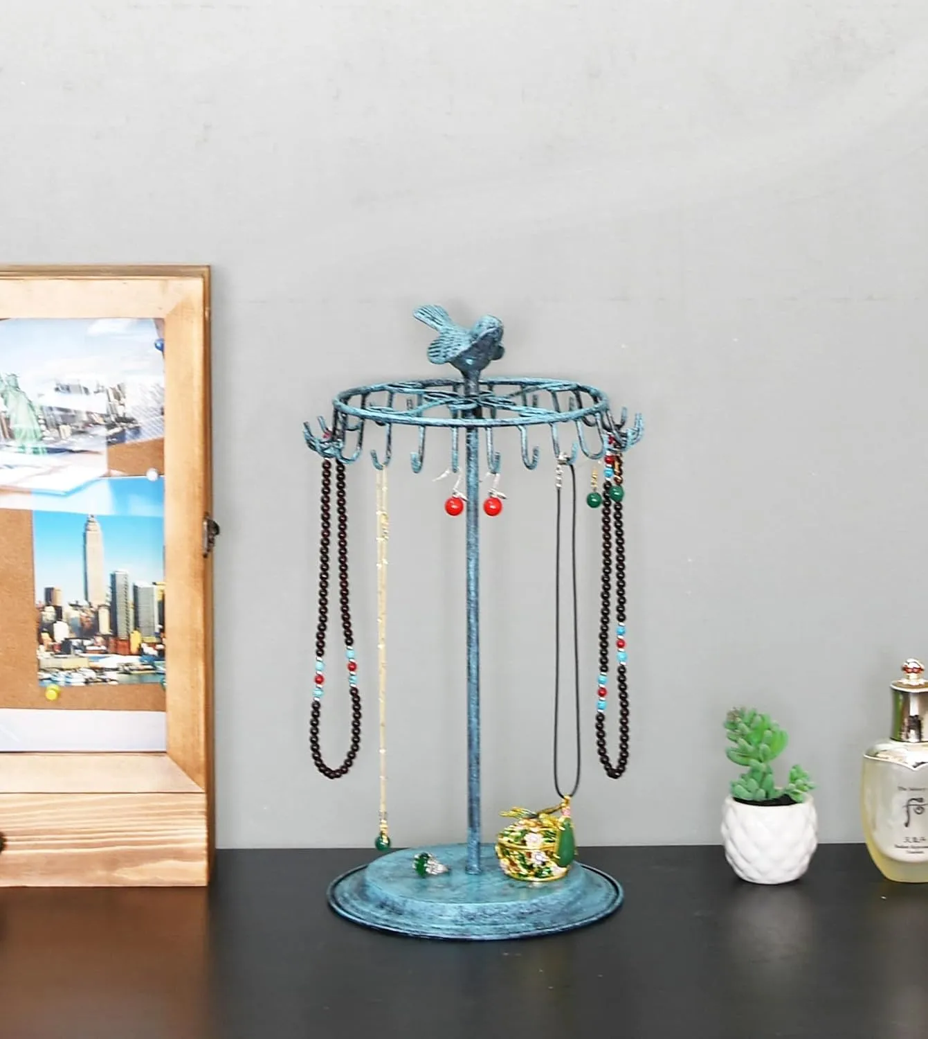 Bird Rotating Necklace Holder Bracelet Stand/Jewelry Organizer/Jewelry Tree, Turquoise