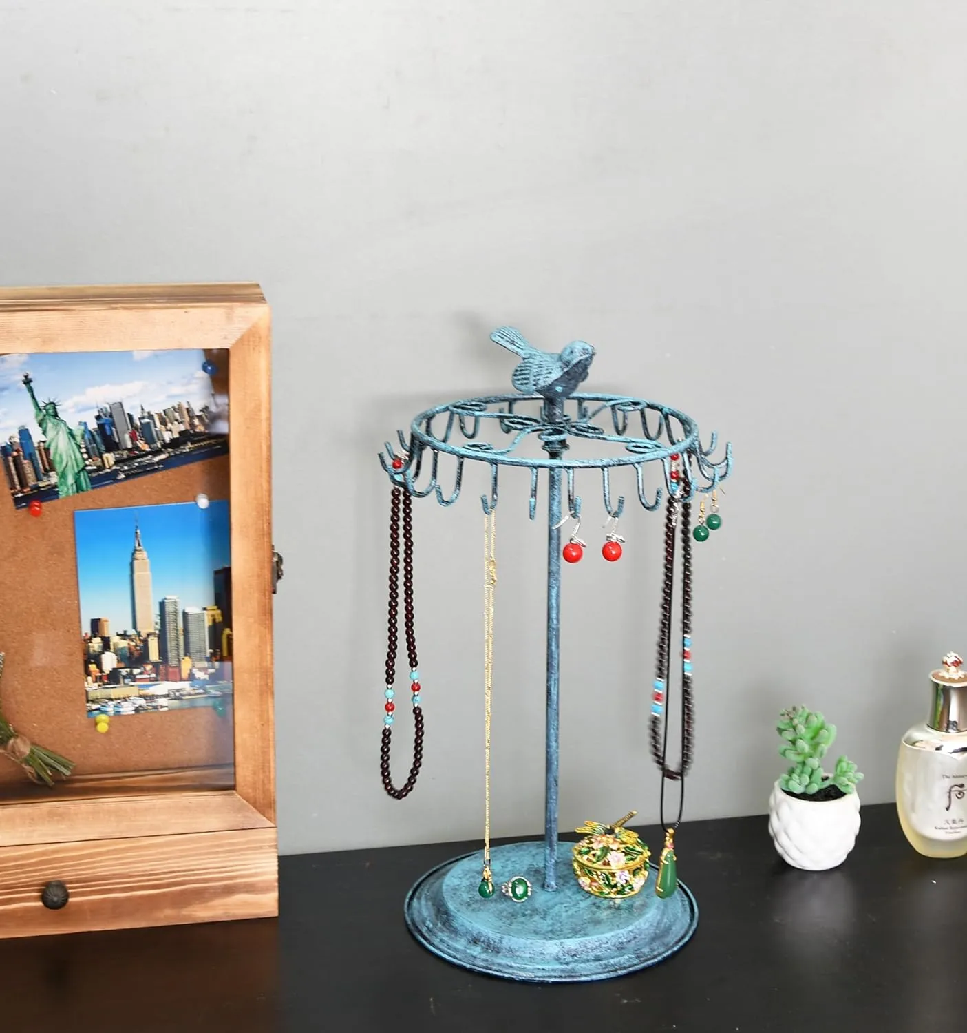 Bird Rotating Necklace Holder Bracelet Stand/Jewelry Organizer/Jewelry Tree, Turquoise