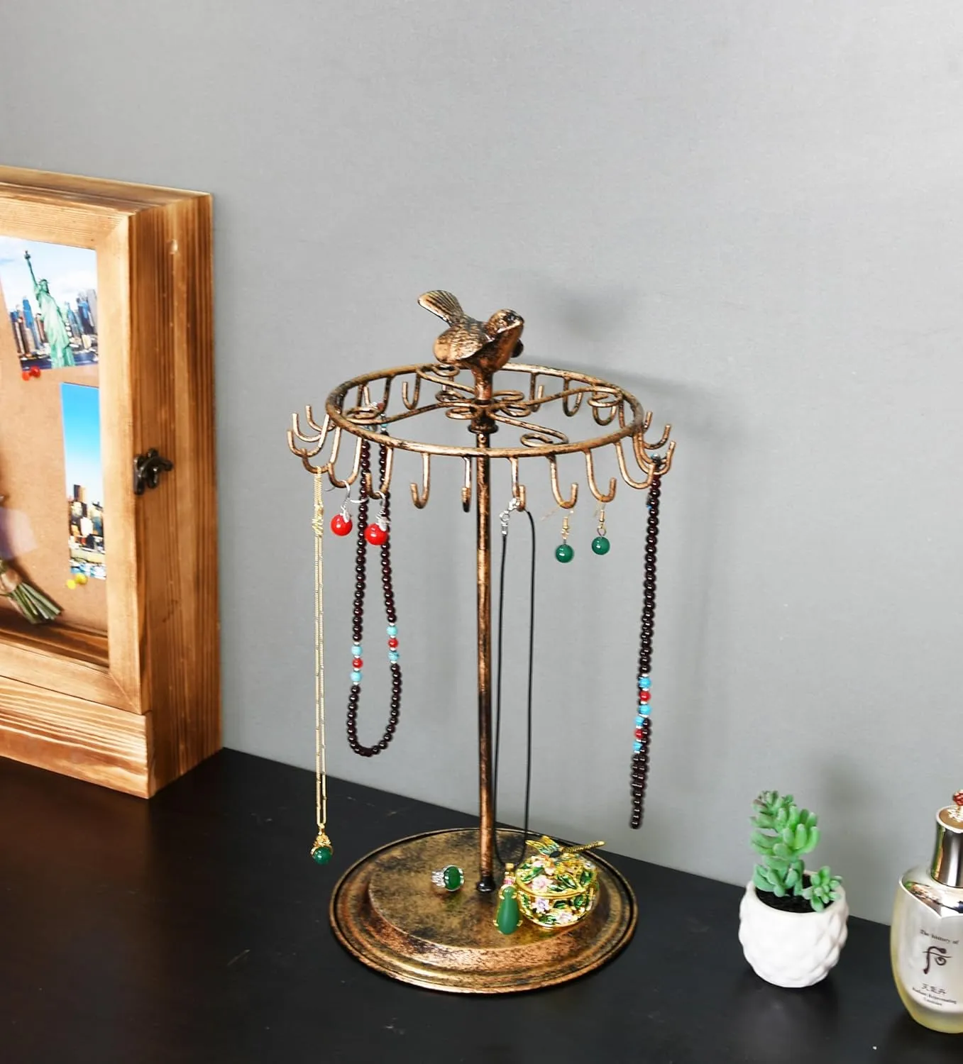Bird Rotating Necklace Holder Bracelet Stand/Jewelry Organizer/Jewelry Tree,Bronze