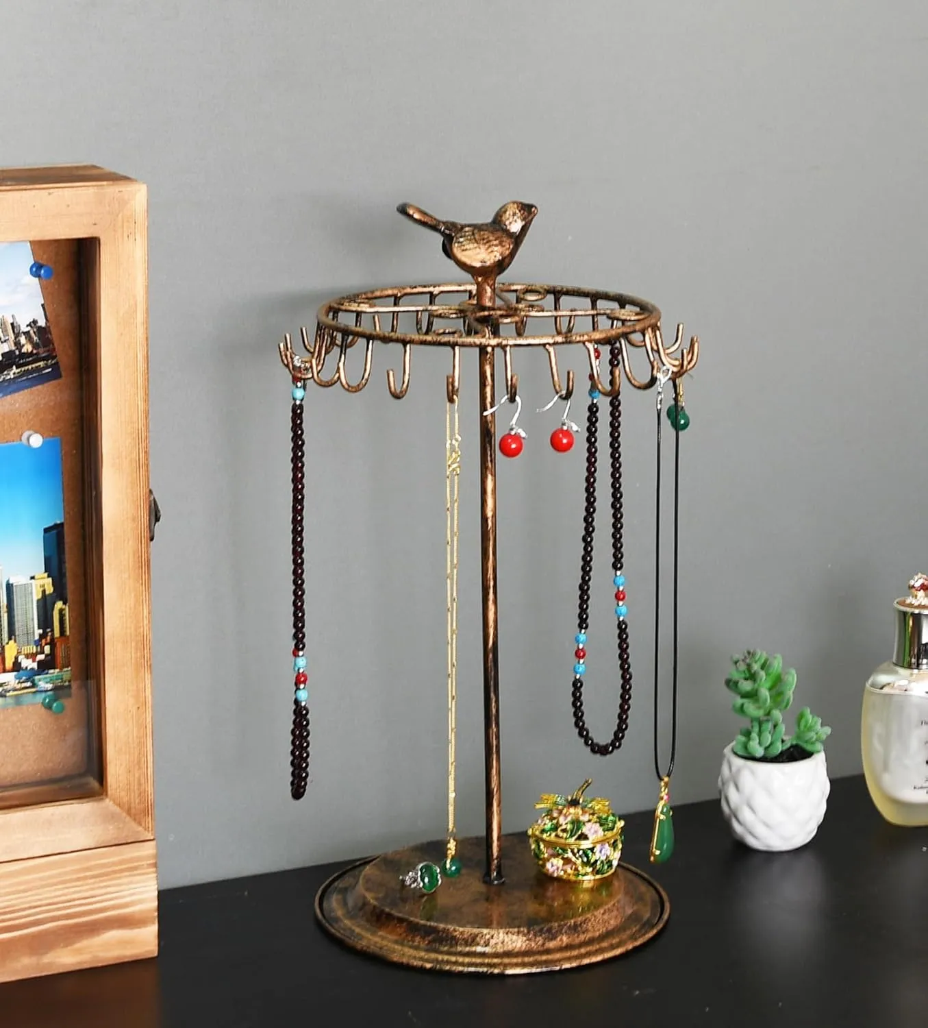Bird Rotating Necklace Holder Bracelet Stand/Jewelry Organizer/Jewelry Tree,Bronze