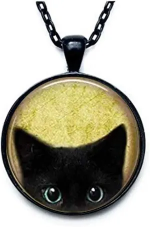 Black Cat Necklace - Peeking Black Cat Pendant - Cute Black Cat Jewelry