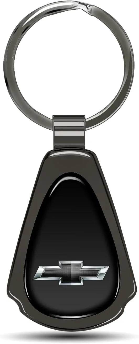 Black Dome Metal Teardrop Logo Key Chain Official Licensed for Chevrolet Black Logo