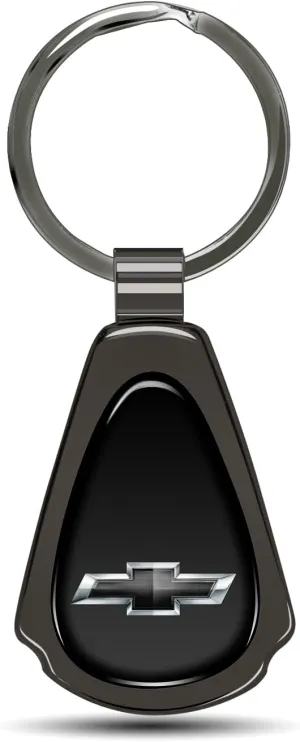 Black Dome Metal Teardrop Logo Key Chain Official Licensed for Chevrolet Black Logo