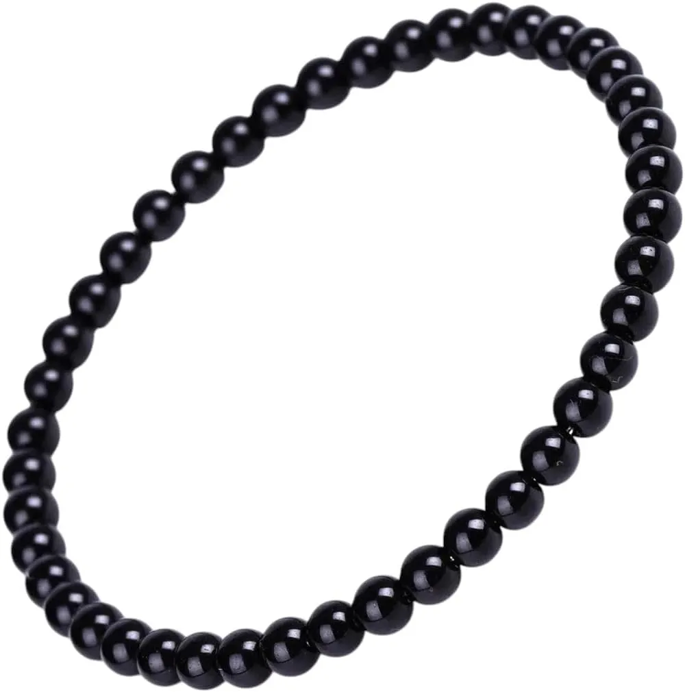 Black Obsidian Bracelet Buddhist Prayer Blessing Blackstone Stone Ball Beads Jewelry Valentine's Present