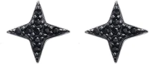 Black Star CZ S925 Sterling Silver Minimalist Tiny Stud Earrings for Women Sensitive Ear Cartilage Sencond Hole Fashion Unique Hypoallergenic Jewelry Gifts for Birthday Christmas