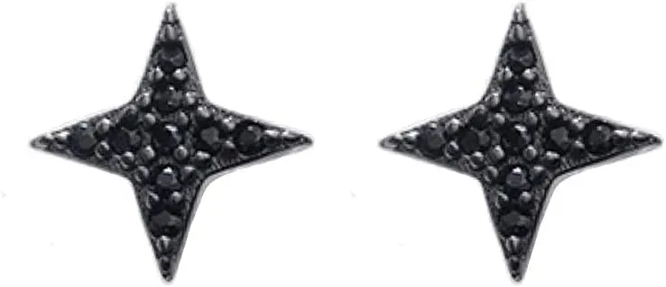 Black Star CZ S925 Sterling Silver Minimalist Tiny Stud Earrings for Women Sensitive Ear Cartilage Sencond Hole Fashion Unique Hypoallergenic Jewelry Gifts for Birthday Christmas