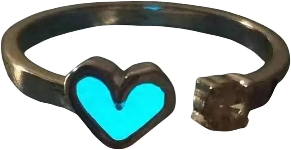 Blue Green Luminous Light Star Ring Glow In Dark Fluorescent Heart Ring Women Men Couple Adjustable Finger Rings Jewelry