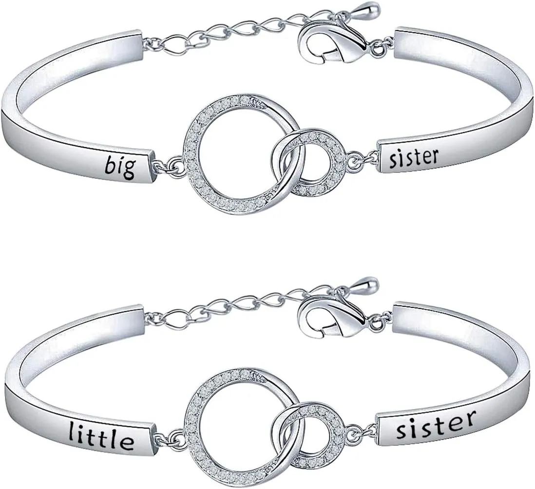 BNQL Sorority Big Sister Little Sister Bracelets Set Sisters Gift CZ Interlocking Circles Jewelry (big little sister bracelet set S)