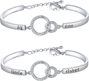 BNQL Sorority Big Sister Little Sister Bracelets Set Sisters Gift CZ Interlocking Circles Jewelry (big little sister bracelet set S)