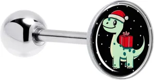 Body Candy 14G Christmas Tongue Ring - 316L Steel Straight Barbell Winter Holiday Dinosaur Tongue Piercing for Women Men