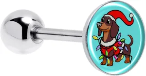 Body Candy 14G Christmas Tongue Ring - 316L Steel Straight Barbell Winter Holiday Wiener Dog Tongue Piercing for Women Men