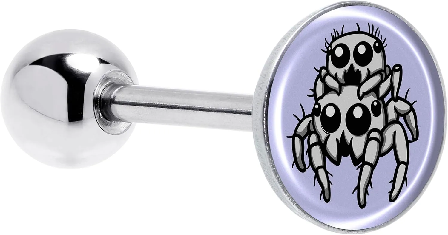 Body Candy 14G Tongue Ring - 316L Surgical Steel Straight Barbell Leaping Leapfrog Spiders Tongue Piercing for Women Men