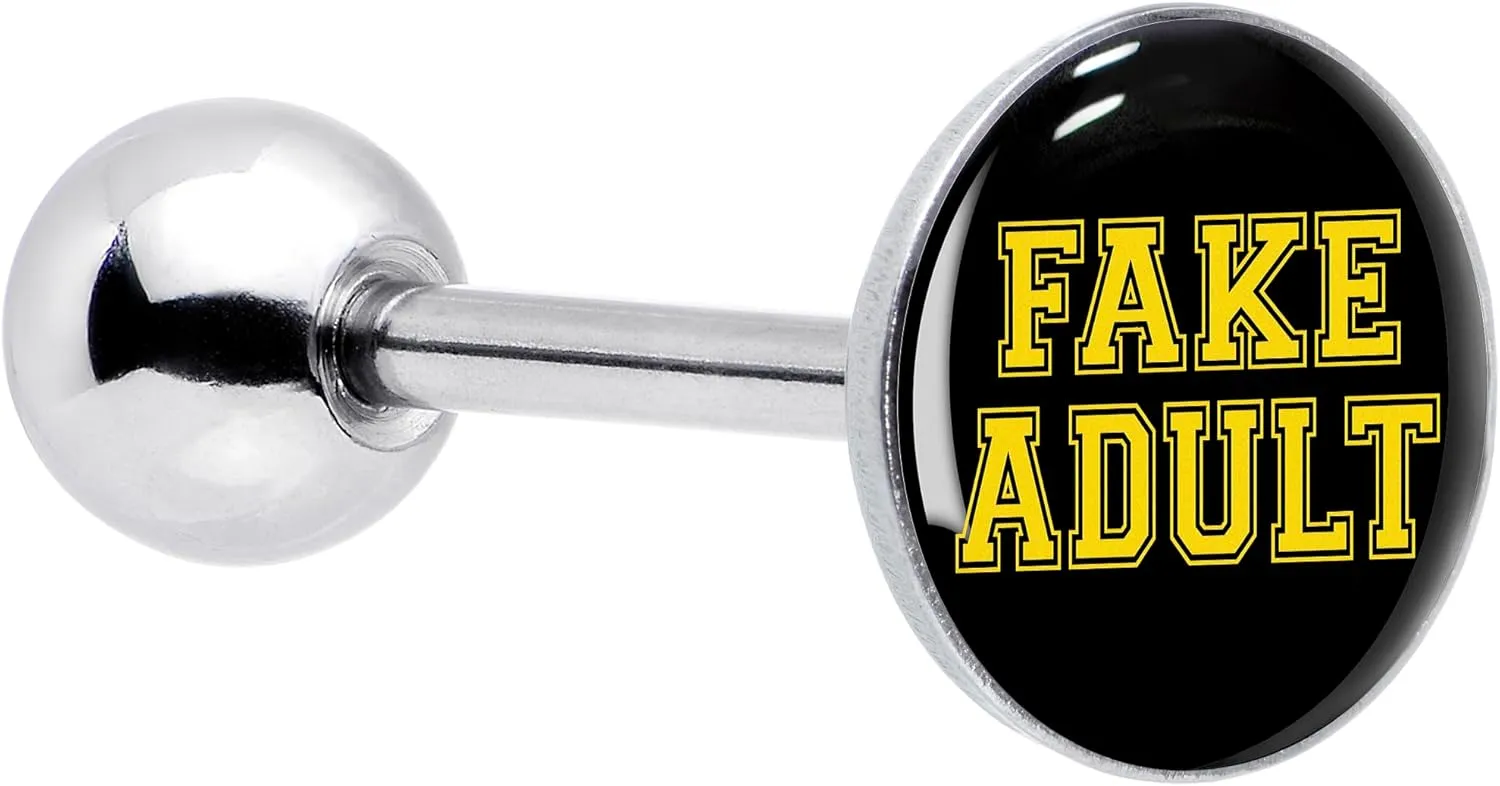 Body Candy 14G Women 316L Stainless Steel Black Yellow Fake Adult Mens Barbell Tongue Ring Body Piercing Jewelry 5/8