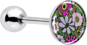 Body Candy 14G Women 316L Stainless Steel Blossom Creation Paradise of Pink Flowers Mens Barbell Tongue Ring Body Piercing Jewelry 5/8