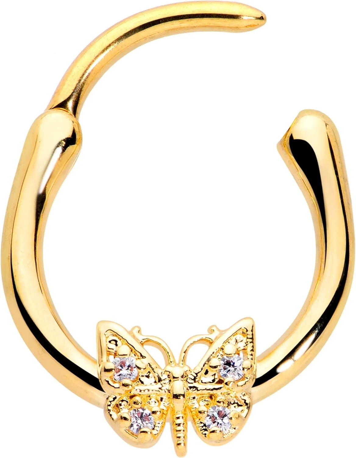 Body Candy 16G Stainless Steel Septum Jewelry Clear Accent Butterfly Daith Tragus Cartilage Clicker 3/8"