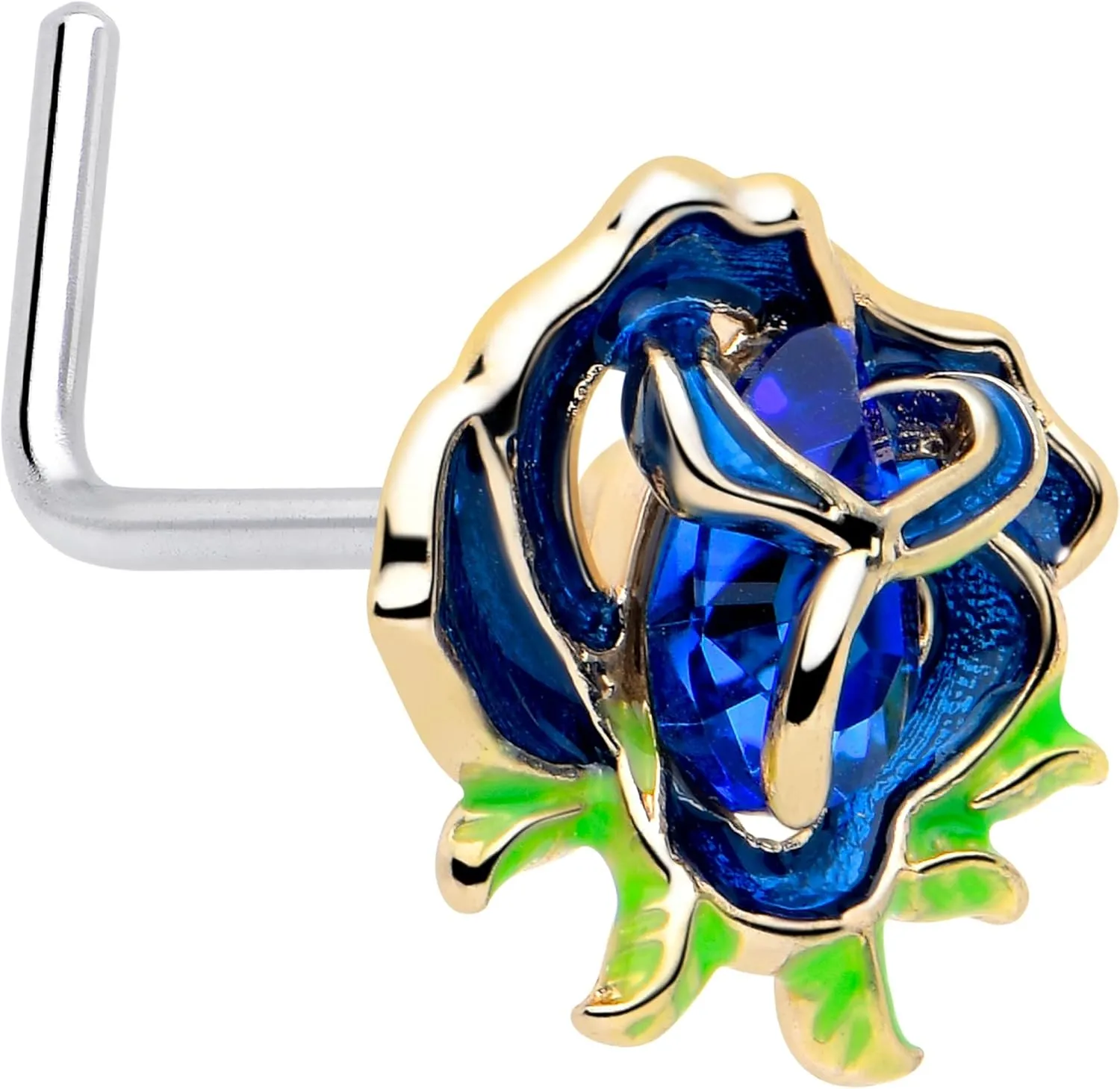 Body Candy 20 Gauge Nose Ring - 316L Stainless Steel L-Shape Nose Ring Deep Blue Flower Nose Stud for Women Men