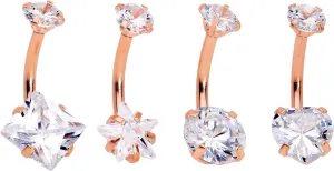 Body Candy 4Pc 14G Plated Steel Navel Ring Piercing Clear Accent Assorted Shape Belly Button Ring 1/2" 12mm