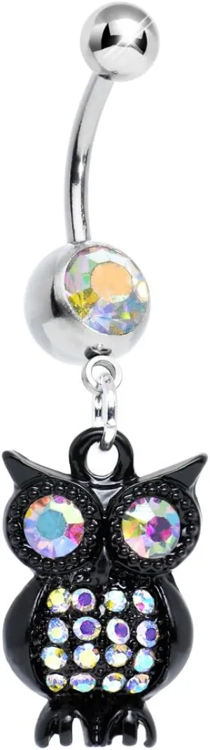 Body Candy Aurora Dark and Clever Evening Owl Dangle Belly Ring