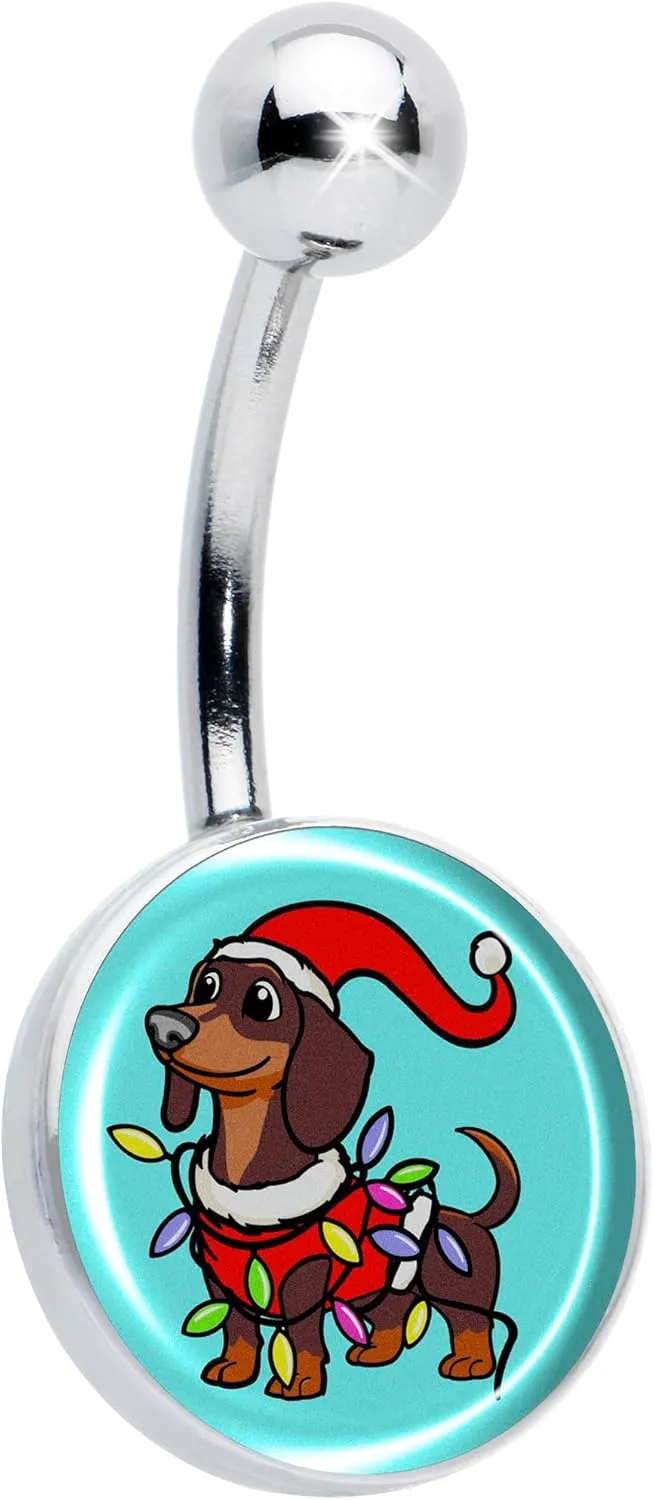 Body Candy ChristmasBelly Ring - 316L Stainless Steel Navel Ring Winter Holiday Wiener Dog Belly Button Ring for Women Men