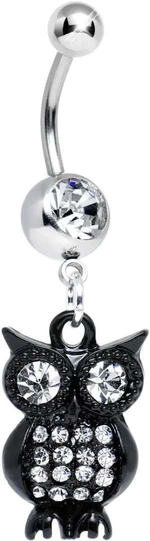 Body Candy Clear Dark and Clever Evening Owl Dangle Belly Ring