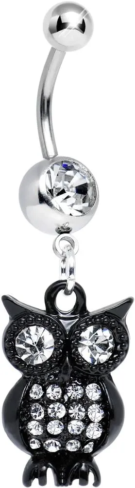 Body Candy Clear Dark and Clever Evening Owl Dangle Belly Ring