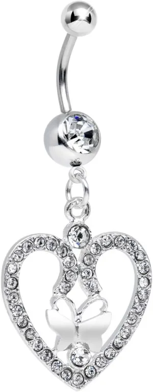 Body Candy Clear Heart Wreathed Butterfly Dangle Belly Ring