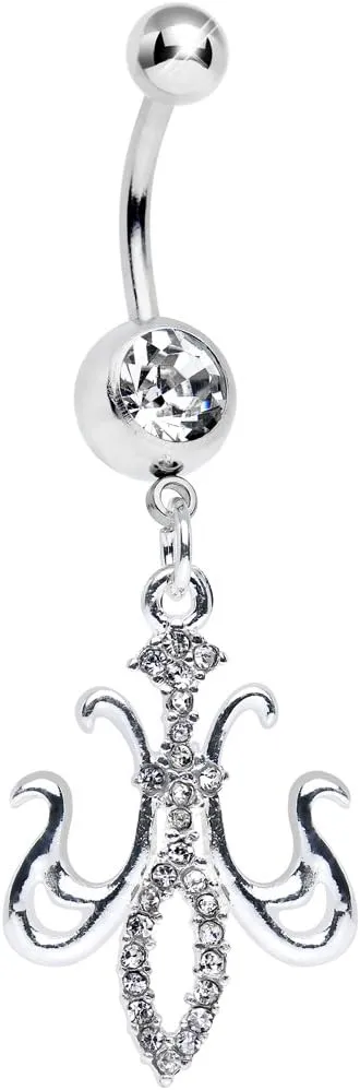 Body Candy Clear Magnifique Fleur de Lis Dangle Belly Ring