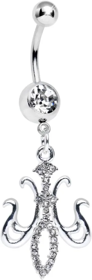 Body Candy Clear Magnifique Fleur de Lis Dangle Belly Ring