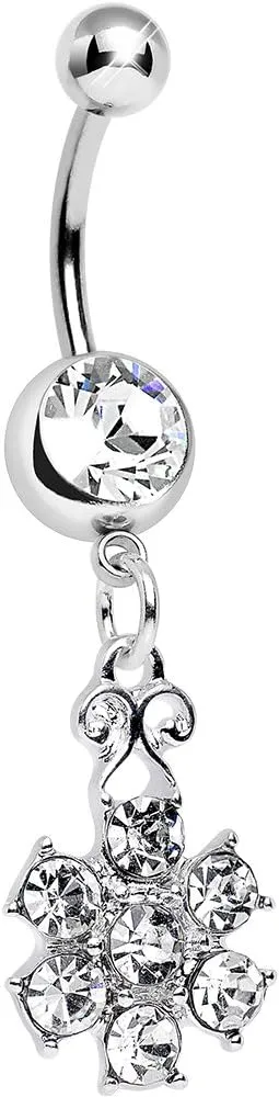Body Candy Clear Potted Peony Flower Dangle Belly Ring