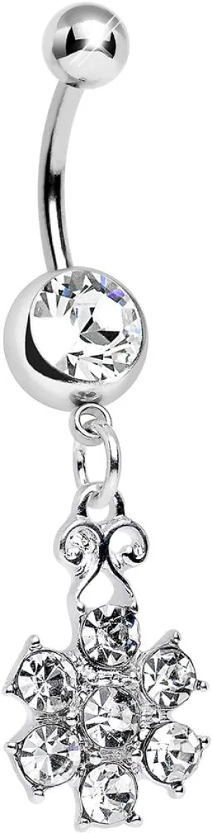 Body Candy Clear Potted Peony Flower Dangle Belly Ring