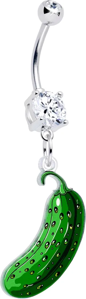 Body Candy Dangle Belly Ring - 316L Stainless Steel Navel Ring Piercing Funky Green Pickle Belly Button Ring for Women Men