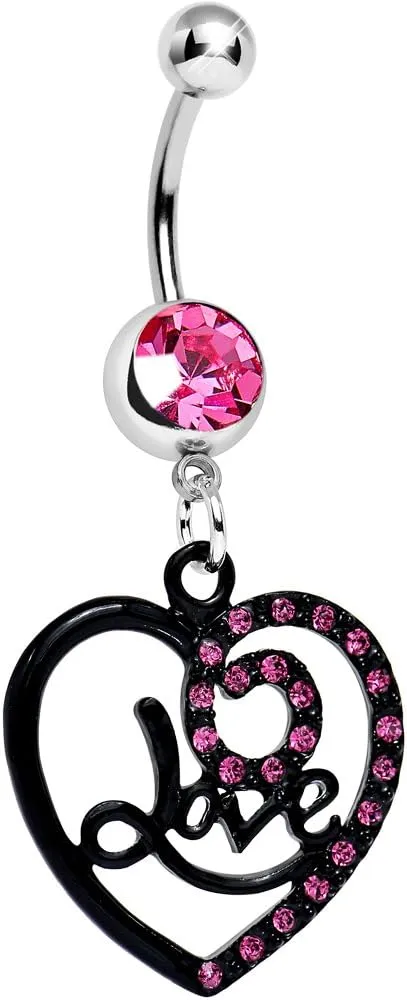 Body Candy Pink Always in Love Dark Heart Dangle Belly Ring