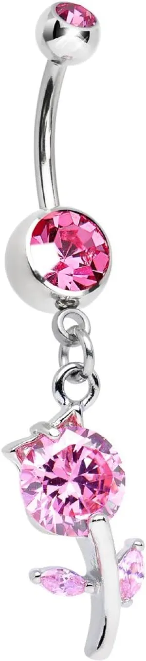 Body Candy Pink Cheerful Tulip Flower Dangle Belly Ring