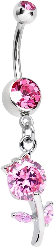 Body Candy Pink Cheerful Tulip Flower Dangle Belly Ring