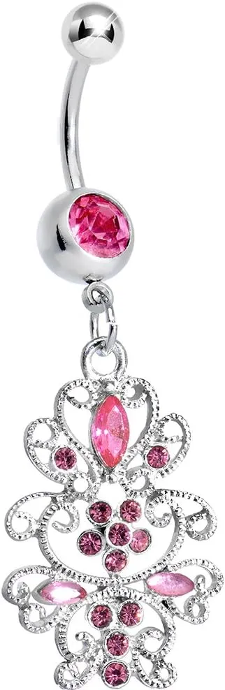 Body Candy Pink Day of the Daisy Flower Dangle Belly Ring