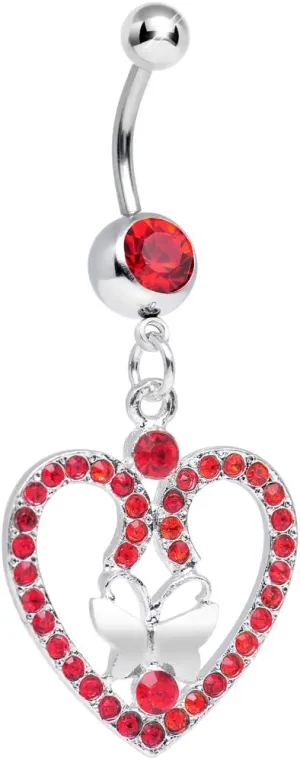 Body Candy Red Heart Wreathed Butterfly Dangle Belly Ring
