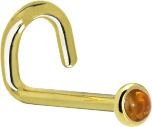 Body Candy Solid 14k Yellow Gold 2mm Genuine Citrine Saffron Left Nose Stud Screw 18 Gauge 1/4"