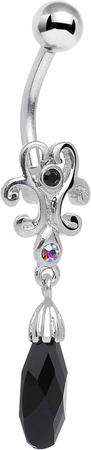 Body Candy Stainless Steel Aurora Black Accent Filigree Drop Dangle Belly Ring