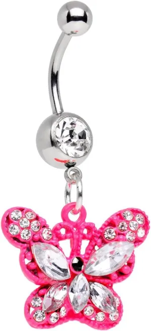 Body Candy Stainless Steel Clear and Pink Butterfly Dangle Belly Ring